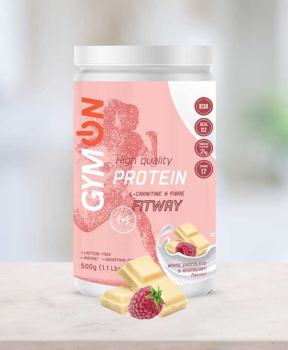 Raspberry and white chocolate flavoured protein shake FITWAY for women, lactose-free